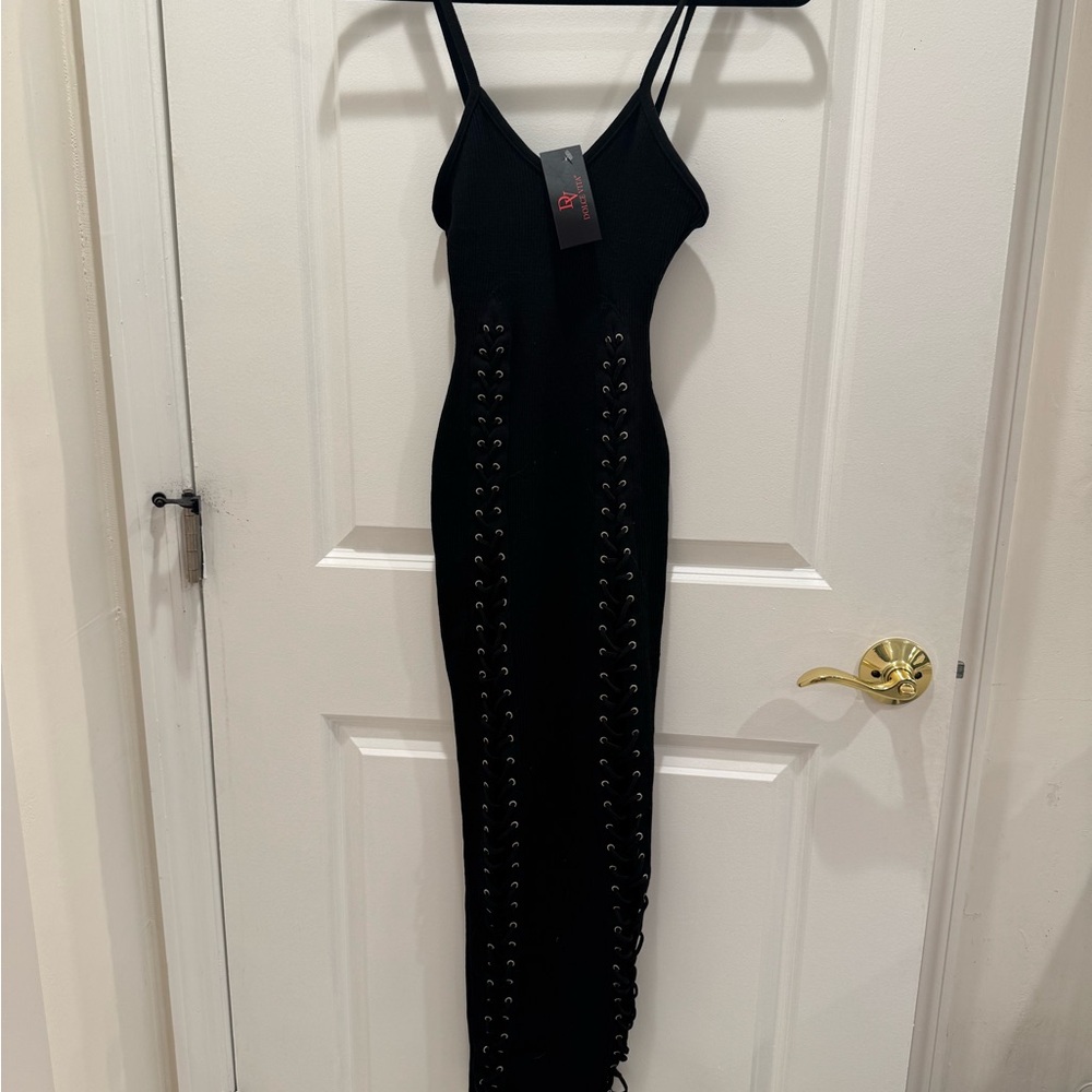 NWT DOLCE VITA Black Lace-Up Bodycon Maxi Dress | Corset Detail | Size Small